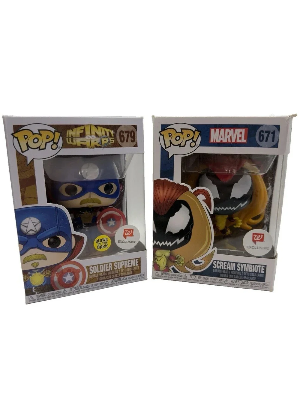 MARVEL FUNKO POPS! Soldier Supreme 679 Scream Symbiote 671 Exclusive Glow Dark